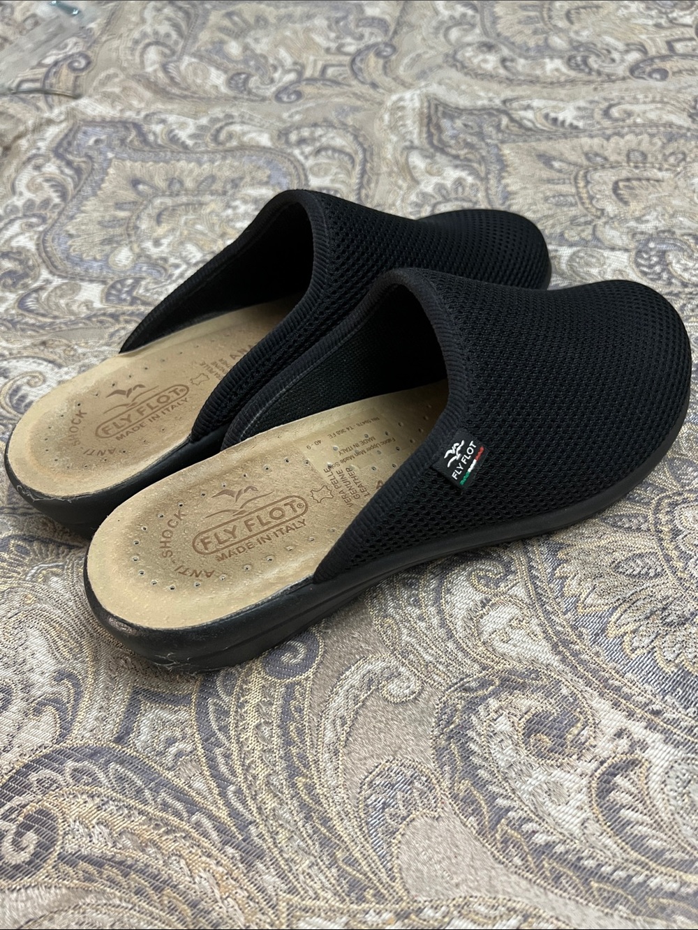 Fly Flot Anatomic Women's Black Slip-On Comfort Clogs, size 40 Italian, EUC